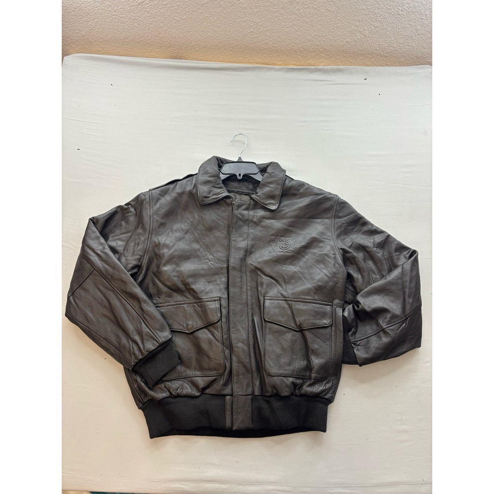 Burk's Bay Mens Leather Bomber Jacket Brown Mission Zero Aviator Size L